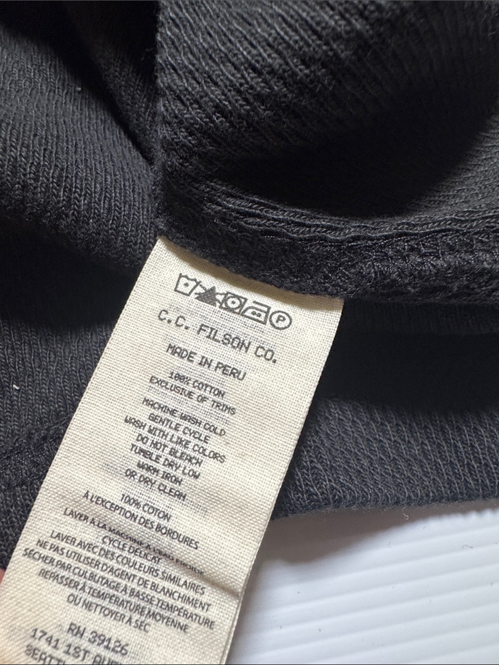 FILSON Waffle Knit Thermal Crewneck Men's Long Sleeve Shirt Black Made in Peru S - Picture 4 of 9